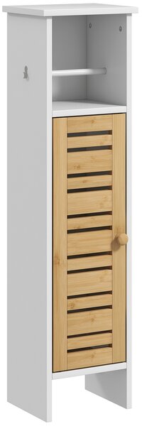 HOMCOM Mobile da Bagno con Porta Rotolo di Carta Igienica, Armadietto Alto e Sottile con Mensola Regolabile, Bianco | Aosom Italy