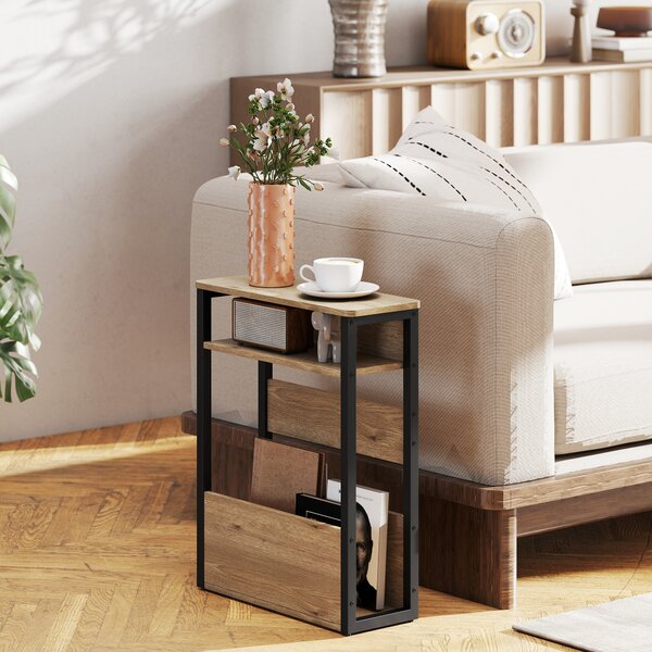 HOMCOM Tavolino da Soggiorno in Stile Industriale con 2 Ripiani, in Legno e Metallo, 46x18x58.5 cm, Color Noce Scuro | Aosom Italy