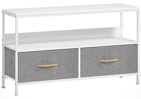 HOMCOM Mobile Porta TV da 47" con Cassetti Pieghevoli in Tessuto e Mensola in Metallo e MDF, 98x29x56 cm, Bianco | Aosom Italy