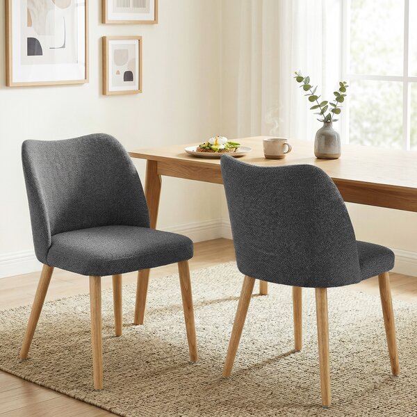 HOMCOM Set di 2 Sedie Pranzo Imbottite con Gambe Legno Hevea, Tessuto Grigio Chiaro | Aosom Italy