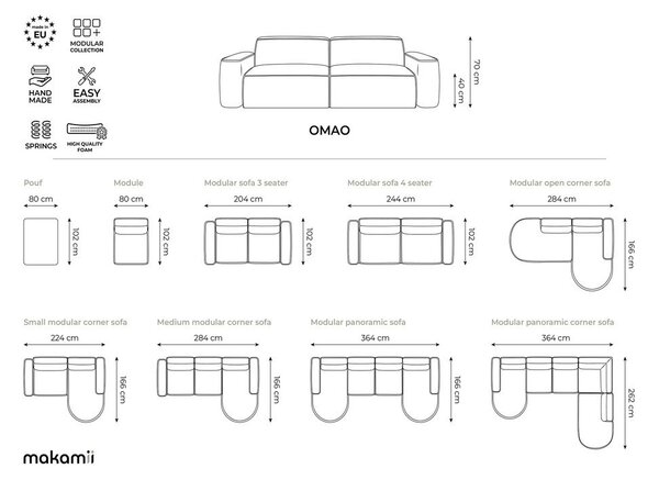 Divano angolare verde (con penisola a sinistra/con chaise lounge) con rivestimento in ciniglia Omao – Makamii