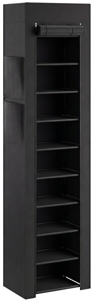 HOMCOM Scarpiera 10 Ripiani, Copertura Antipolvere, 20 Paia, 45x30x175 cm, Nero | Aosom Italy