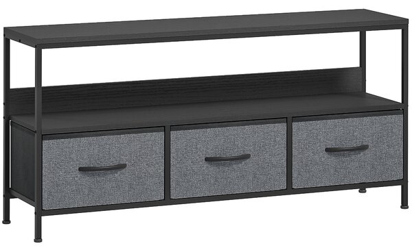 HOMCOM Mobile Porta TV da 55" con Cassetti Pieghevoli in Tessuto e Mensola in Metallo e MDF, 120x29x56cm, Nero | Aosom Italy