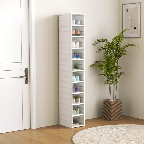 HOMCOM Scarpiera Pieghevole Slim Modulabile con 10 Contenitori per Scarpe, Scarpiera Salvaspazio con Pannello Trasparente, Senza Montaggio, Bianco | Aosom Italy