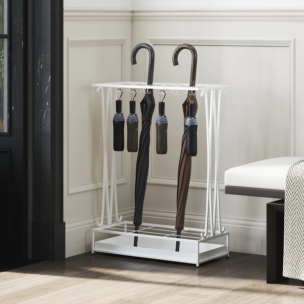 HOMCOM Portaombrelli in acciaio con vaschetta, 21 fori e 24 ganci, 50x24x68 cm, Bianco | Aosom Italy