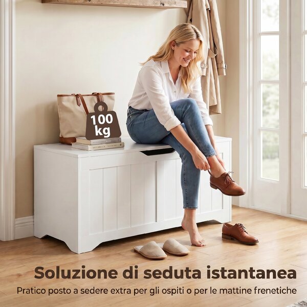 HOMCOM Panca Contenitore con Apertura a Ribalta, 80 cm, Bianco | Aosom Italy