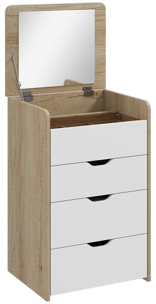 HOMCOM Toeletta 3 in 1 con Specchio Ribaltabile, Sgabello e Cassetti, Rovere e Bianco | Aosom Italy