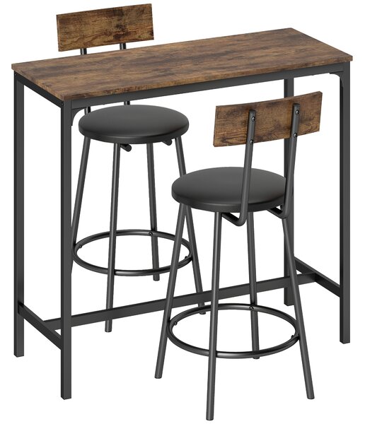 HOMCOM Set Tavolo da Bar 3 Pezzi Tavolo da Cucina Salvaspazio Marrone Rustico | Aosom Italy