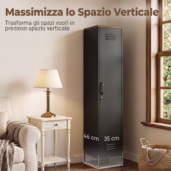 HOMCOM Armadio Metallo con Ripiani Regolabili, per Camera, Garage, Ufficio, Nero | Aosom Italy