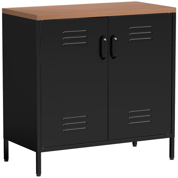 HOMCOM Credenza in metallo con 2 ante e ripiano regolabile per soggiorno o ufficio, nero | Aosom Italy