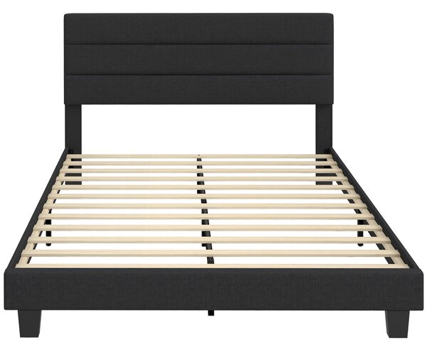 Letto Matrimoniale 164x208x107-112 cm con Testiera Regolabile in Tessuto Effetto Lino Nero