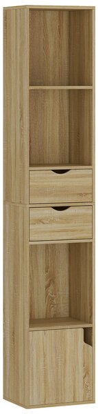 HOMCOM Libreria 6 Ripiani Con Cassetto, Sportello, Mensole Aperte, 30x24x158 Cm, Rovere | Aosom Italy