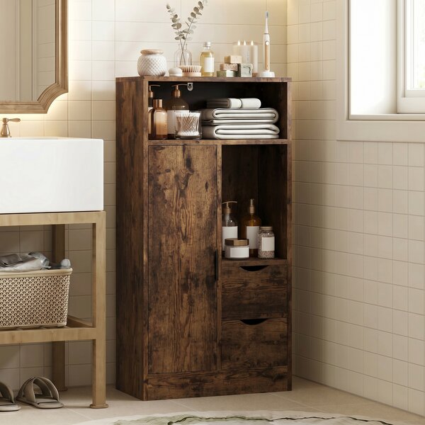 HOMCOM Mobile Bagno Slim con Cassetti, Scomparti Aperti, Marrone Rustico | Aosom Italy