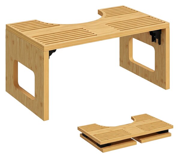 HOMCOM Sgabello da toilette pieghevole in bambù con piedini antiscivolo, rovere | Aosom Italy