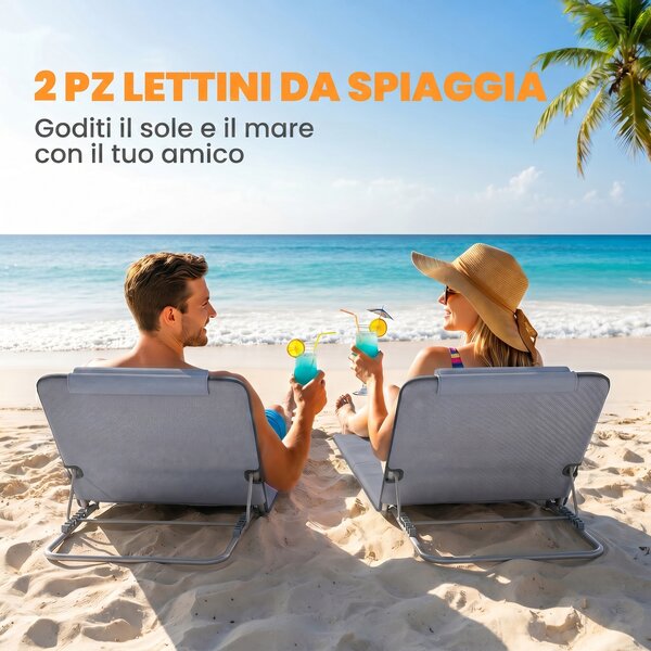Outsunny Set 2 P.zi Materassini da Spiaggia Pieghevoli, Tappetini Portatili Schienale Regolabile e Borsa, 48x134x36-45cm|Aosom