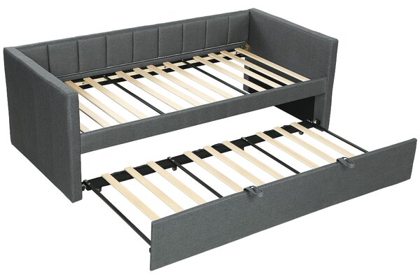 SunvelloLetto Singolo con Secondo Letto Estraibile, Rivestimento in Tessuto e Braccioli, 205x181x70 cm, Grigio Scuro
