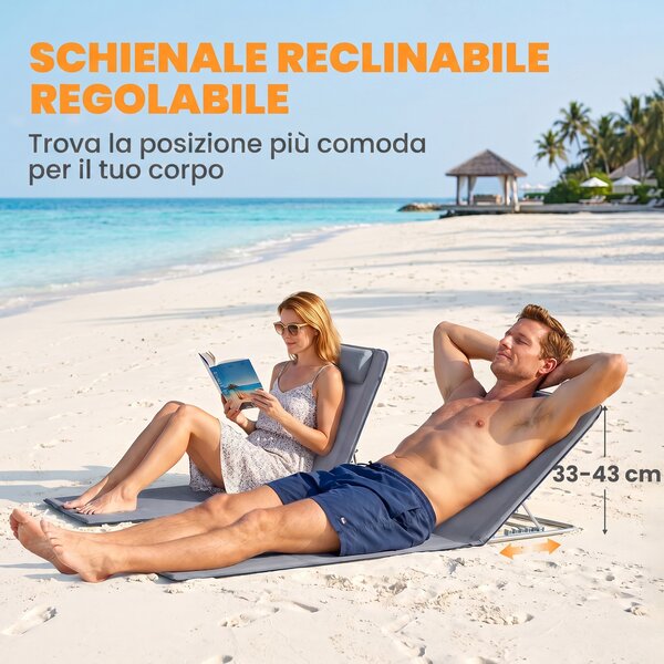 Outsunny Set 2 P.zi Materassini da Spiaggia Pieghevoli, Tappetini Portatili Schienale Regolabile e Borsa, 48x134x36-45cm|Aosom