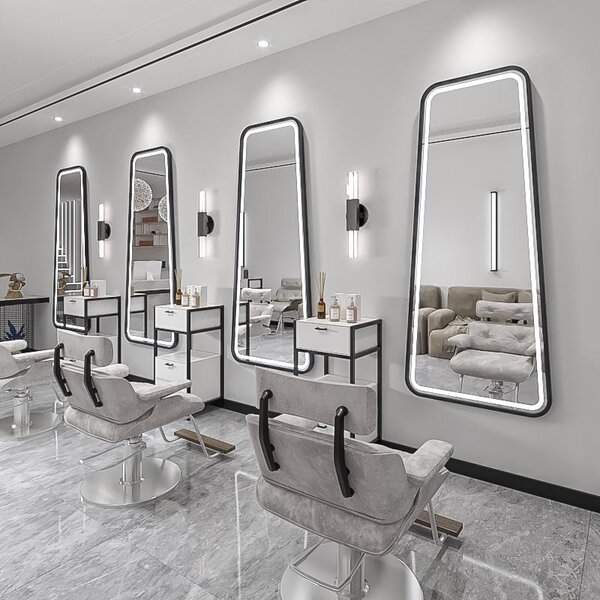 Consolle per parrucchieri, barbieri ed estetica con specchio LED 180x80 nero