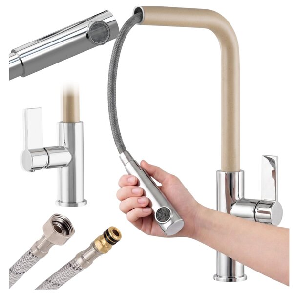 Granitan - Rubinetto da cucina - Rubinetto per lavello - Bocca estraibile - Cartuccia in Vetroceramica - Beige - LINEA