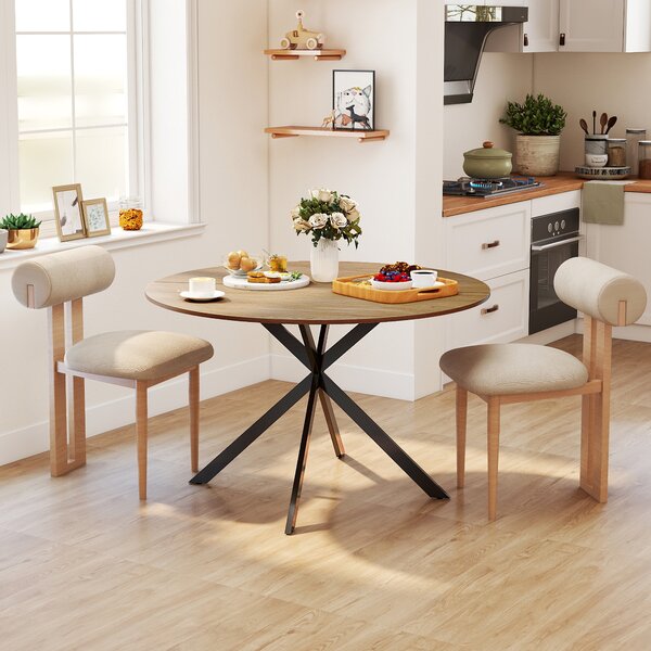 HOMCOM Tavolo da Pranzo Rotondo Stile Industriale con Gambe a Croce in Acciaio, Ø120x75 cm, Colore Quercia | Aosom Italy