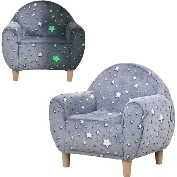 AIYAPLAY Poltrona per Bambini con Design a Stelle che Brillano al Buio in Velluto, 55x40x55 cm, Grigio | Aosom Italy