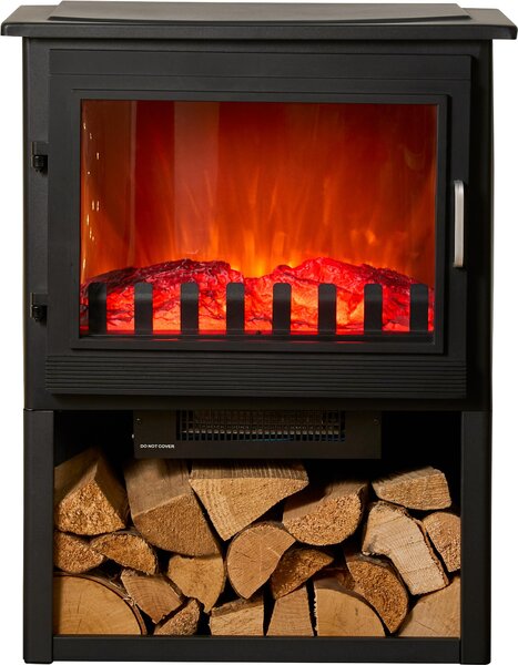 Stufa elettrica Sureflame Marlow a 3 lati con vano portalegna in nero opaco