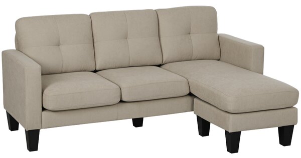 HOMCOM Divano angolare 3 Posti con chaise longue reversibile, 186x130x84 cm, Beige | Aosom Italy