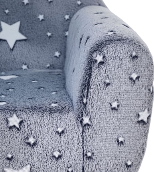 AIYAPLAY Poltrona per Bambini con Design a Stelle che Brillano al Buio in Velluto, 55x40x55 cm, Grigio | Aosom Italy