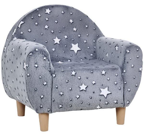 AIYAPLAY Poltrona per Bambini con Design a Stelle che Brillano al Buio in Velluto, 55x40x55 cm, Grigio | Aosom Italy