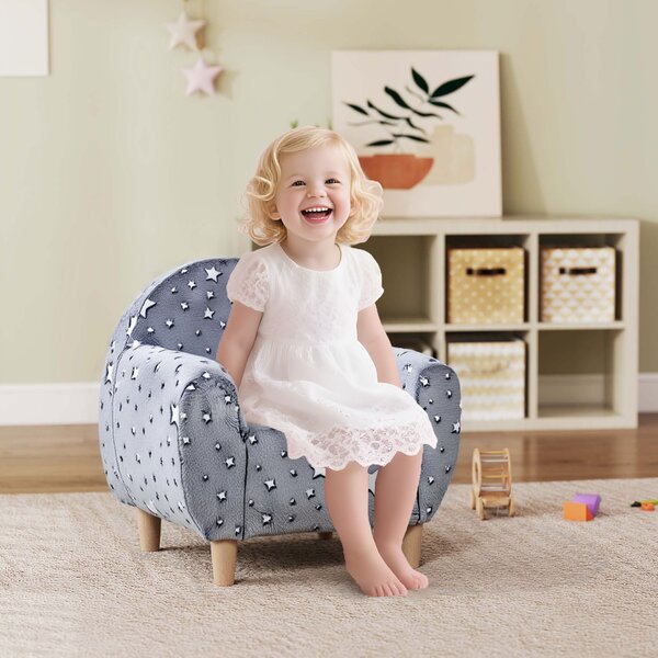 AIYAPLAY Poltrona per Bambini con Design a Stelle che Brillano al Buio in Velluto, 55x40x55 cm, Grigio | Aosom Italy