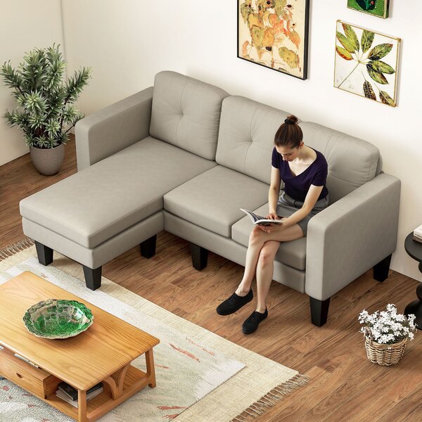 HOMCOM Divano angolare 3 Posti con chaise longue reversibile, 186x130x84 cm, Beige | Aosom Italy