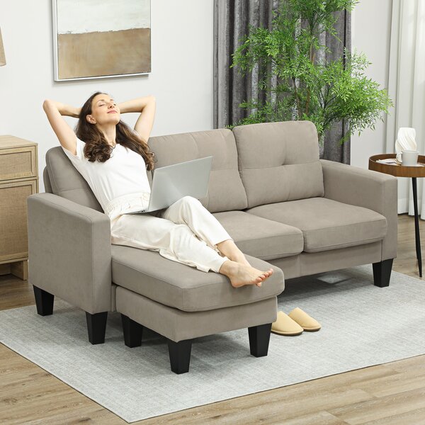 HOMCOM Divano angolare 3 Posti con chaise longue reversibile, 186x130x84 cm, Beige | Aosom Italy