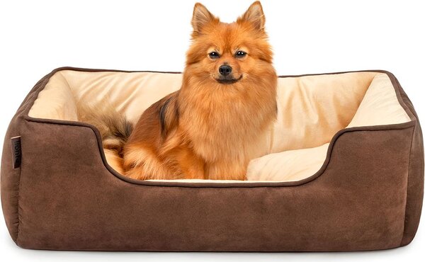 Cuccia per cani lionto - cesto reversibile 2 in 1, morbidamente imbottito e di facile manutenzione, con ingresso basso, 80x60 cm, marrone/beige