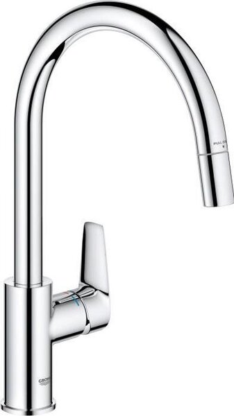Rubinetto da cucina, miscelatore monocomando per lavello cromato, bocca alta a C, mousseur estraibile, GROHE StartEdge 30550000