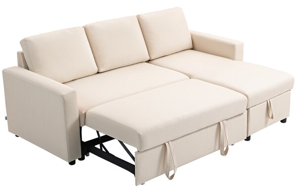HOMCOM Divano angolare con chaise longue reversibile, vano portaoggetti e 3 cuscini per schienale, 211.5x146x85cm, crema | Aosom Italy