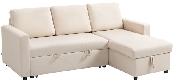 HOMCOM Divano angolare con chaise longue reversibile, vano portaoggetti e 3 cuscini per schienale, 211.5x146x85cm, crema | Aosom Italy