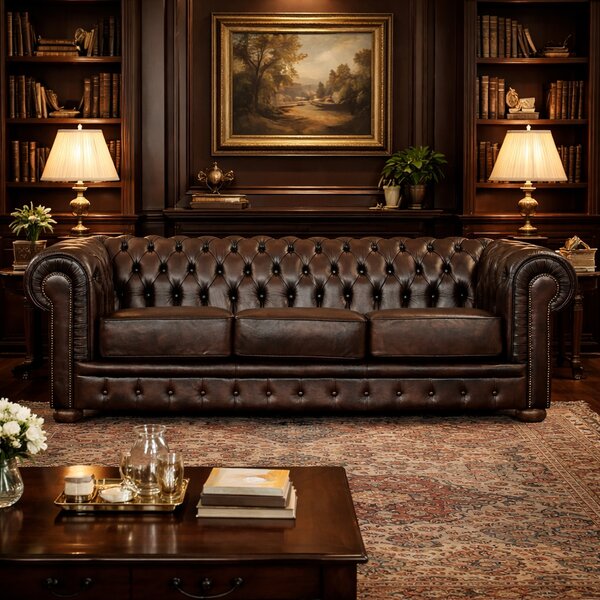 Divano Chesterfield in Pelle Primo Fiore Premium – Iconico, Finiture di Pregio