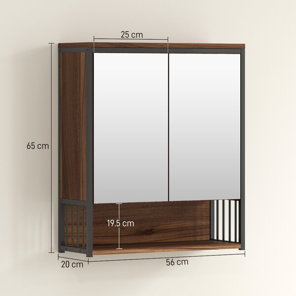 HOMCOM Mobiletto con Specchio Sospeso da Bagno in MDF, Truciolato, 56x20x65 cm, Marrone | Aosom Italy