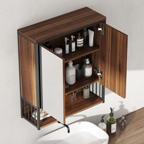 HOMCOM Mobiletto con Specchio Sospeso da Bagno in MDF, Truciolato, 56x20x65 cm, Marrone | Aosom Italy