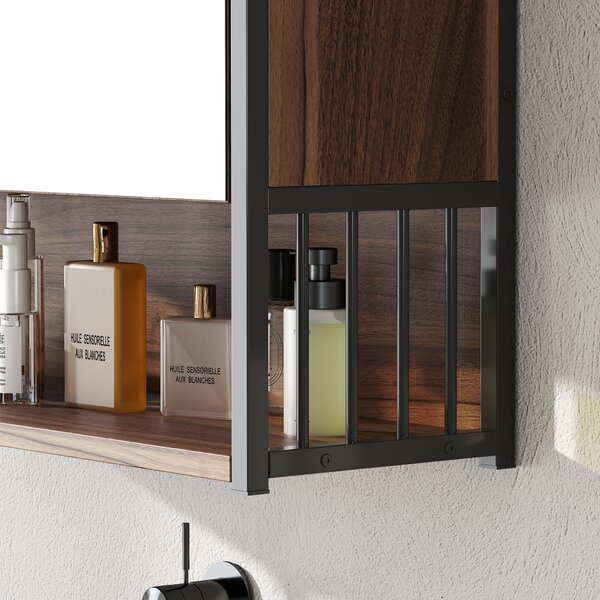 HOMCOM Mobiletto con Specchio Sospeso da Bagno in MDF, Truciolato, 56x20x65 cm, Marrone | Aosom Italy