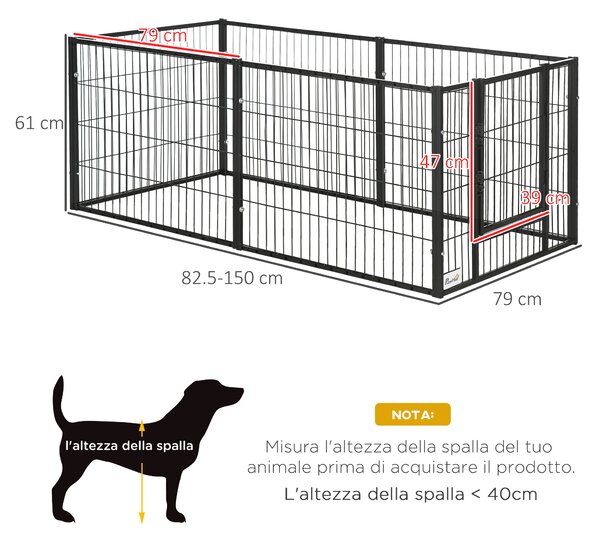 PawHut Recinto per Cani di piccola taglia con 6 pannelli per esterni e Interni, 82.5-150x79x61cm Metallo|Aosom