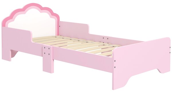 ZONEKIZ Letto per Bambini 70x140 cm con Protezione Anticaduta e Rete Testiera a Forma di Nuvola Rosa | Aosom Italy