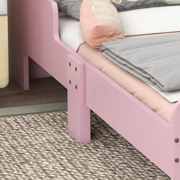 ZONEKIZ Letto per Bambini 70x140 cm con Protezione Anticaduta e Rete Testiera a Forma di Nuvola Rosa | Aosom Italy