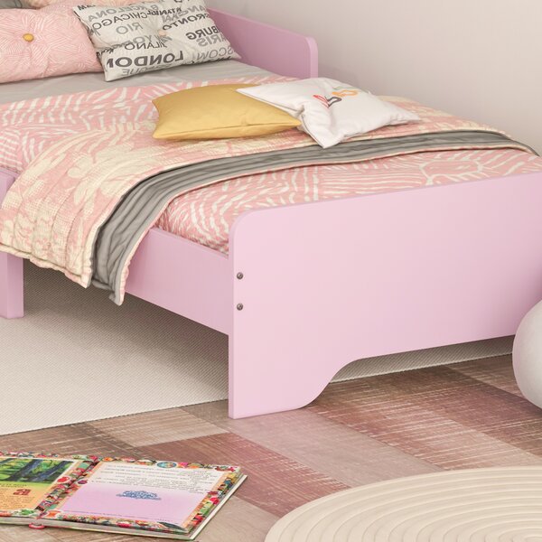 ZONEKIZ Letto per Bambini 70x140 cm con Protezione Anticaduta e Rete Testiera a Forma di Nuvola Rosa | Aosom Italy