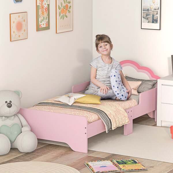 ZONEKIZ Letto per Bambini 70x140 cm con Protezione Anticaduta e Rete Testiera a Forma di Nuvola Rosa | Aosom Italy
