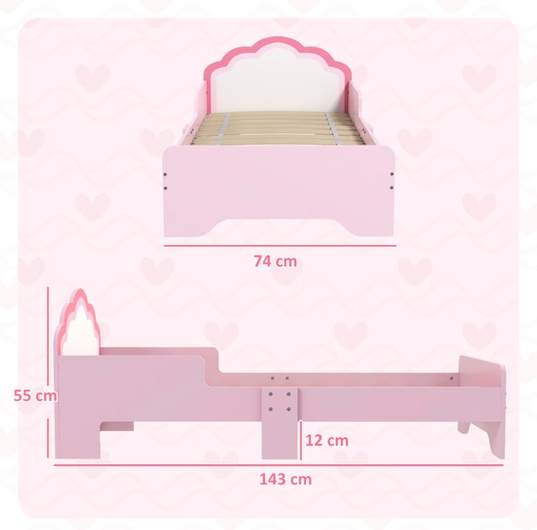 ZONEKIZ Letto per Bambini 70x140 cm con Protezione Anticaduta e Rete Testiera a Forma di Nuvola Rosa | Aosom Italy