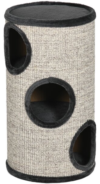 Cuccia per Gatti a 3 Livelli Ø38x70cm con Tiragraffi in Sisal e Peluche Grigio