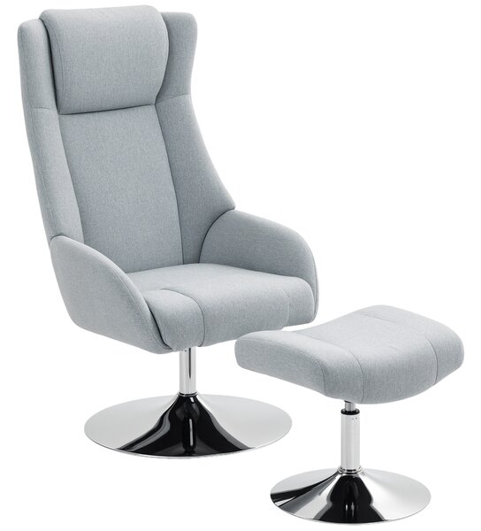 HOMCOM Poltrona Imbottita Girevole con Poggiapiedi, Reclinabile, 84x68x118 cm, Grigio | Aosom Italy