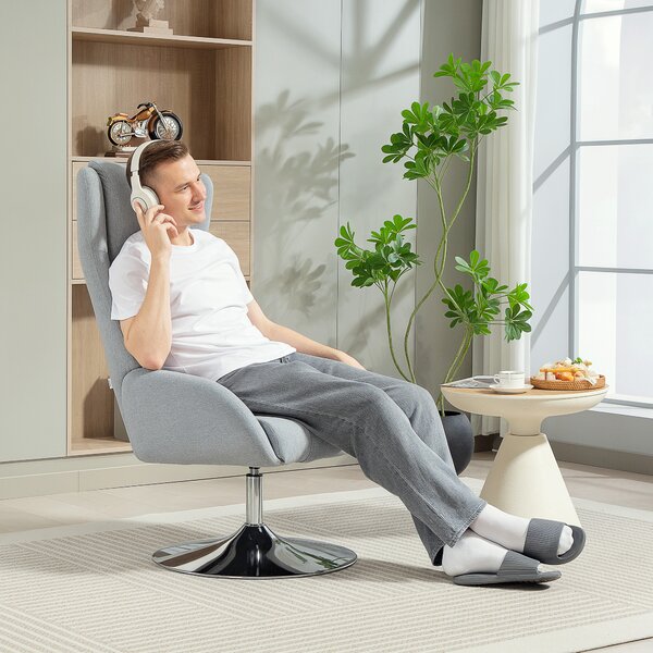 HOMCOM Poltrona Imbottita Girevole con Poggiapiedi, Reclinabile, 84x68x118 cm, Grigio | Aosom Italy