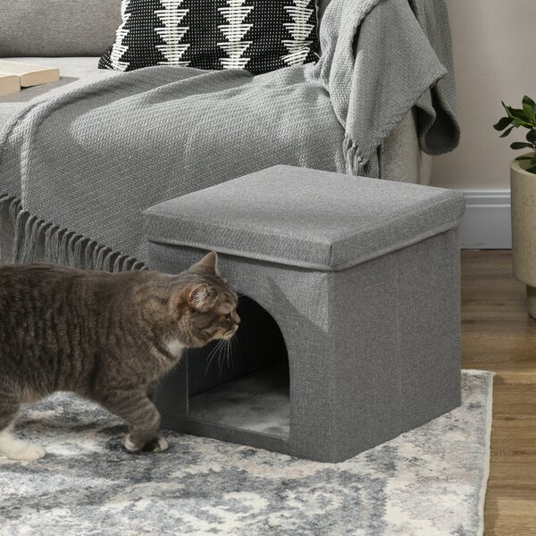 PawHut Casetta per Gatti Pieghevole a Cubo con Cuscino e Tappetino Tiragraffi, 36.5x36.5x36.5 cm, Grigio | Aosom Italy